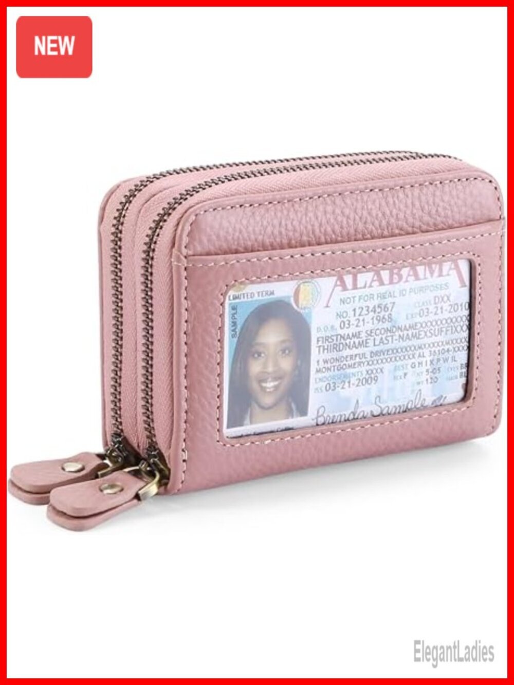 Genuine Leather RFID Blocking Credit Card Holder Wallet with Zipper